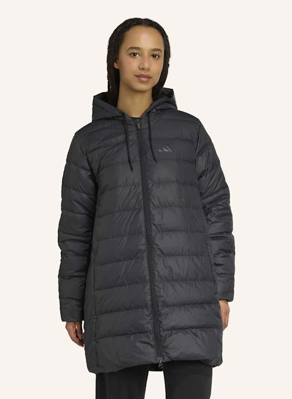 adidas ESSENTIALS CLIMAWARM 3-STREIFEN LIGHT DAUNENPARKA MIT KAPUZE SCHWARZ