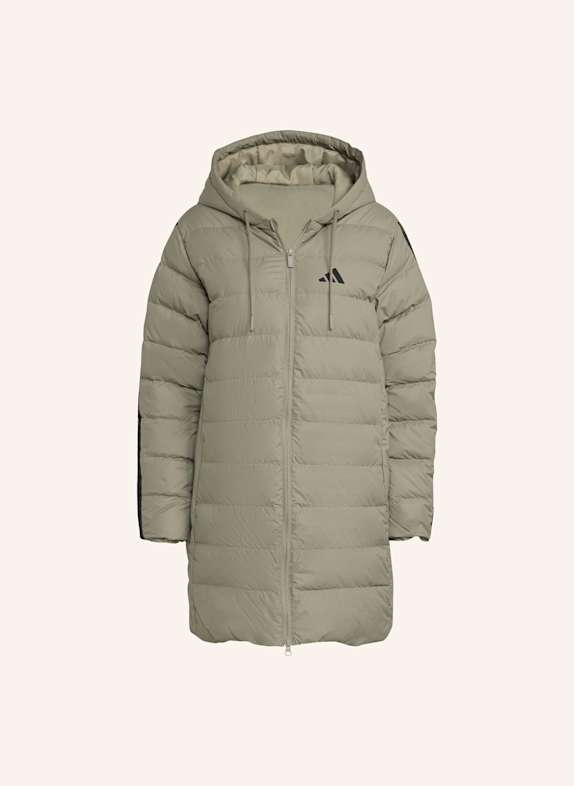 adidas ESSENTIALS CLIMAWARM 3-STREIFEN LIGHT DAUNENPARKA MIT KAPUZE SILBER