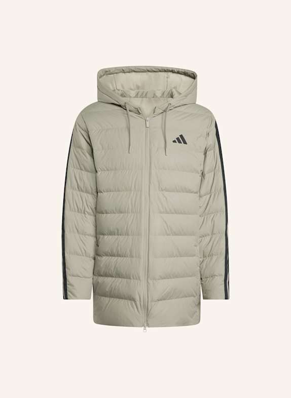 adidas ESSENTIALS CLIMAWARM 3-STREIFEN LIGHT DAUNENPARKA MIT KAPUZE SILBER