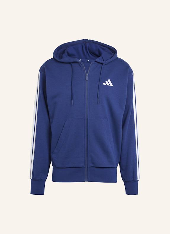 adidas ESSENTIALS 3-STREIFEN FRENCH TERRY KAPUZENJACKE BLAU/ WEISS