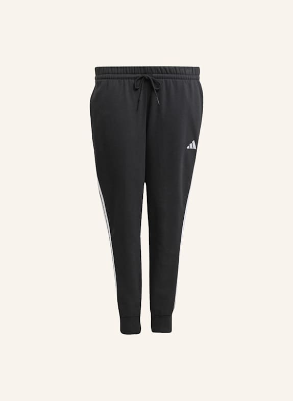 adidas ESSENTIALS 3-STRIPES FLEECE SLIM HOSE (GROSSE GRÖSSEN). SCHWARZ/ WEISS