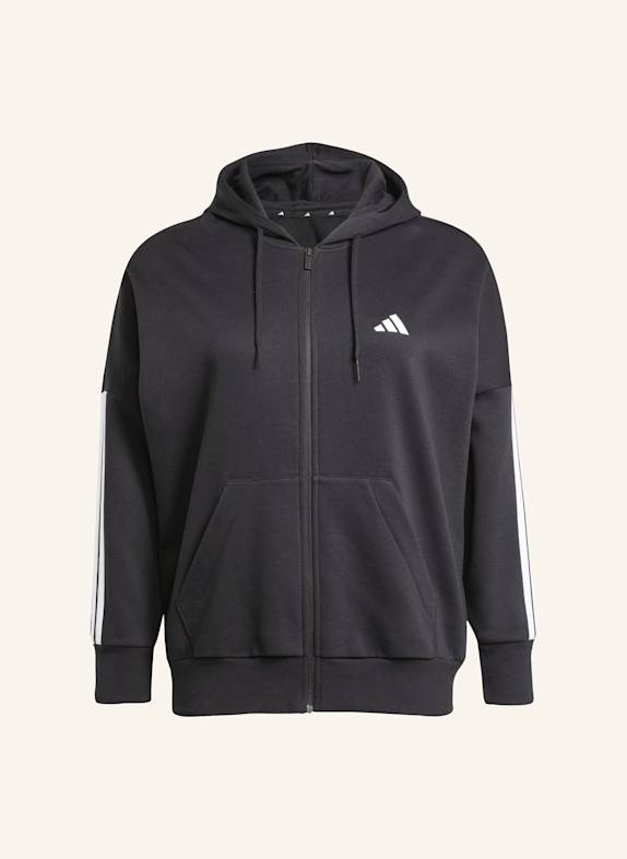 adidas ESSENTIALS 3-STREIFEN FULL-ZIP FLEECE KAPUZENJACKE (GROSSE GRÖSSEN) SCHWARZ/ WEISS