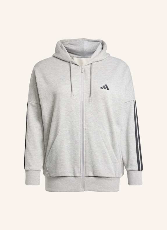 adidas ESSENTIALS 3-STREIFEN FULL-ZIP FLEECE KAPUZENJACKE (GROSSE GRÖSSEN) SCHWARZ
