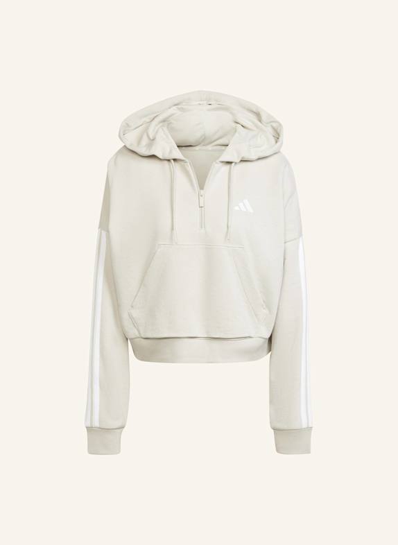 adidas ESSENTIALS 3-STREIFEN FRENCH TERRY QUARTER-ZIP HOODIE BEIGE/ WEISS