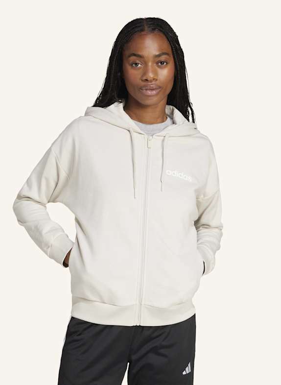 adidas ESSENTIALS LINEAR FRENCH TERRY KAPUZENJACKE BEIGE/ WEISS
