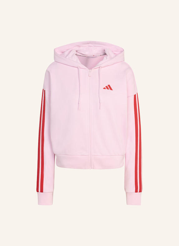 adidas ESSENTIALS 3-STREIFEN FRENCH TERRY KAPUZENJACKE ROSA/ ROT