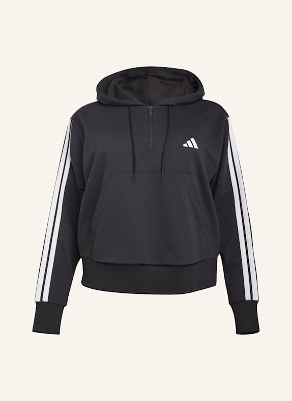 adidas ESSENTIALS 3-STREIFEN FRENCH TERRY QUARTER-ZIP HOODIE – GROSSE GRÖSSEN SCHWARZ/ WEISS
