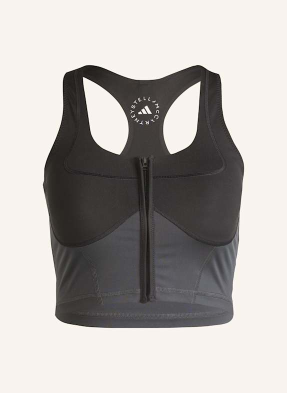 adidas by Stella McCartney ADIDAS BY STELLA MCCARTNEY TWO-TONE ZIPPED CROP-TOP SCHWARZ/ GRAU