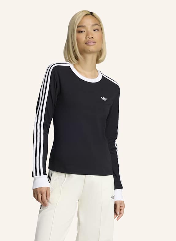 adidas Originals 3-STREIFEN LANGÄRMLIGES SHIRT, SCHMAL GESCHNITTEN SCHWARZ/ WEISS