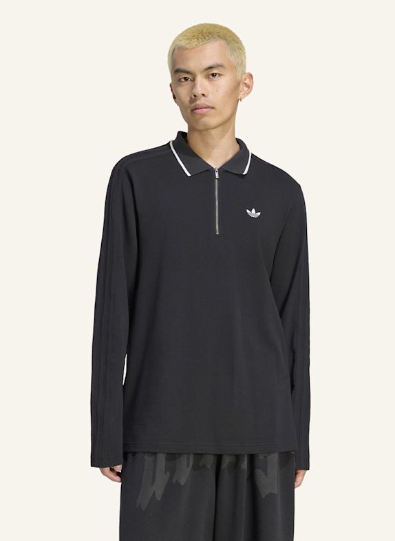 adidas Originals 3-STREIFEN POLOSHIRT, LANGÄRMELIG, GERIPPT SCHWARZ
