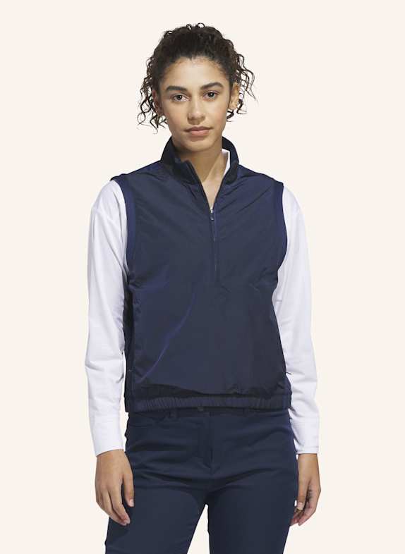 adidas BEYOND THE COURSE CLIMAWARM WESTE, LOCKER GESCHNITTEN, REISSVERSCHLUSS BIS ZUR BRUST BLAU