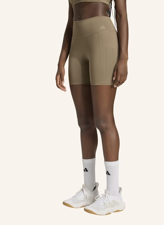 adidas OPTIME WORKOUT 3-STREIFEN KURZE LEGGINGS KHAKI