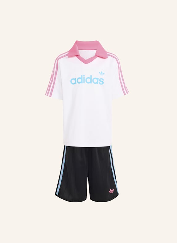 adidas Originals POLOSHIRT UND SHORTS SET, LOCKER GESCHNITTEN, NADELSTREIFEN WEISS/ SCHWARZ