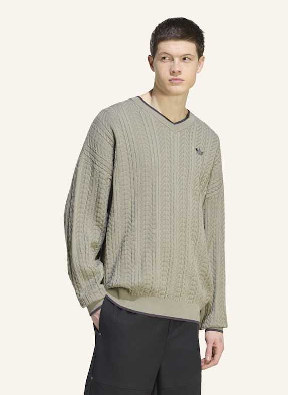 adidas Originals PULLOVER, GESTRICKT, V-AUSSCHNITT, ZOPFMUSTER SILBER