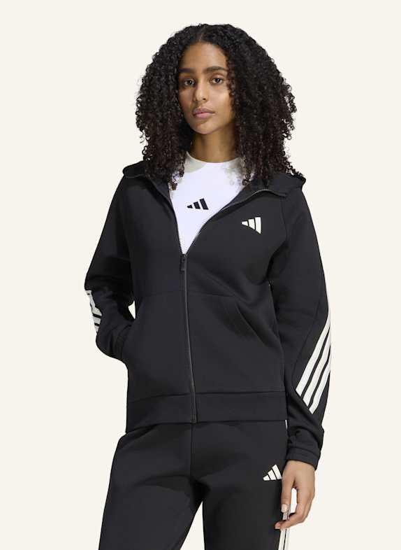 adidas STADIUM 3-STREIFEN KAPUZENJACKE, DURCHGEHENDER REISSVERSCHLUSS SCHWARZ