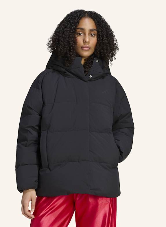 adidas HELIONIC PUFFER DAUNENJACKE, KAPUZE SCHWARZ