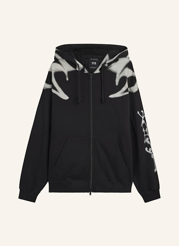 Y-3 Y-3 CHITO GRAFIK FRENCH TERRY KAPUZENJACKE, REISSVERSCHLUSS SCHWARZ