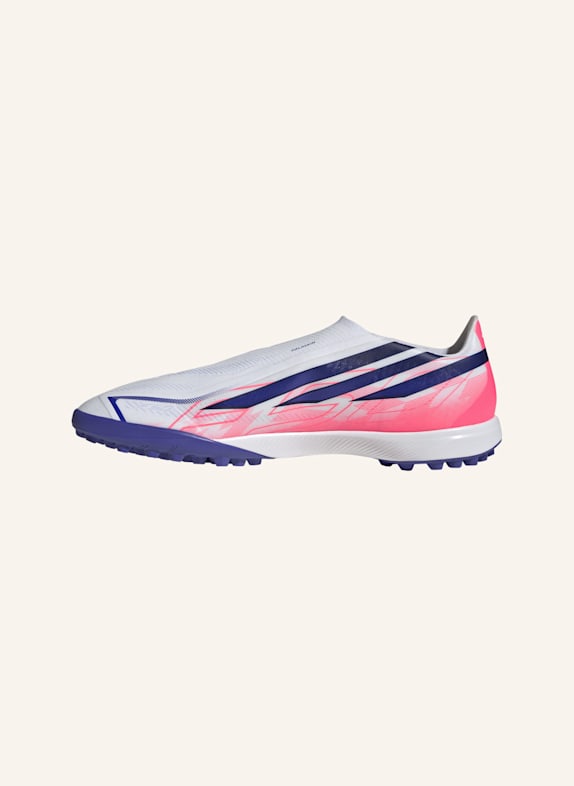 adidas F50 HYPERFAST LEAGUE FUSSBALLSCHUH, HYBRIDRASEN, OHNE SCHNÜRSENKEL WEISS/ DUNKELLILA/ NEONORANGE