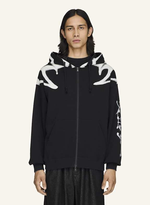 Y-3 Y-3 CHITO GRAFIK FRENCH TERRY KAPUZENJACKE, REISSVERSCHLUSS SCHWARZ