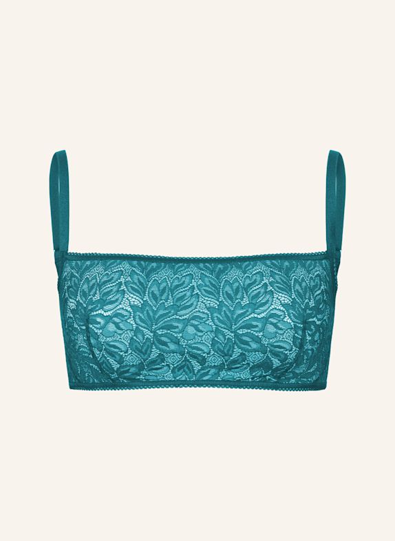 erlich textil Iconic Lace Bandeau Bralette bügellos aus Spitze - verstellbare Träger BLAU / GRÜN