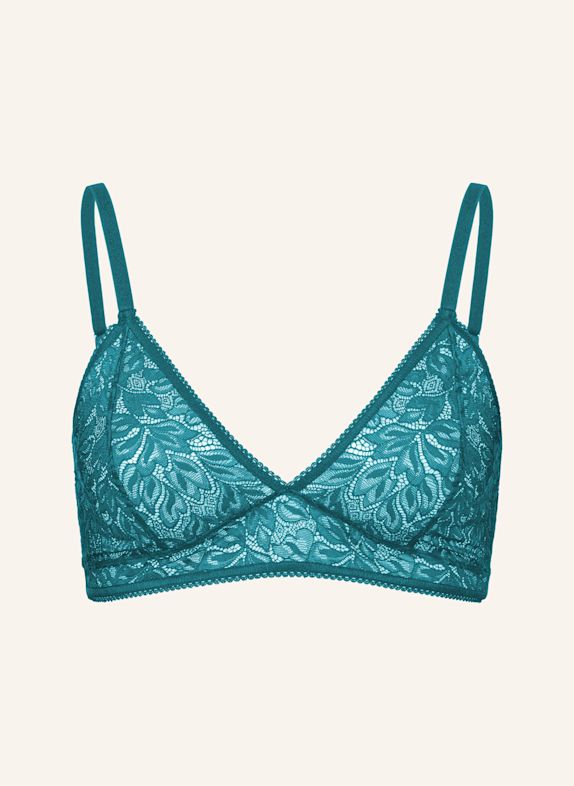 erlich textil Iconic Lace bügelloser Triangel BH mittlerer Halt aus Spitze - verstellbare Träger BLAU / GRÜN