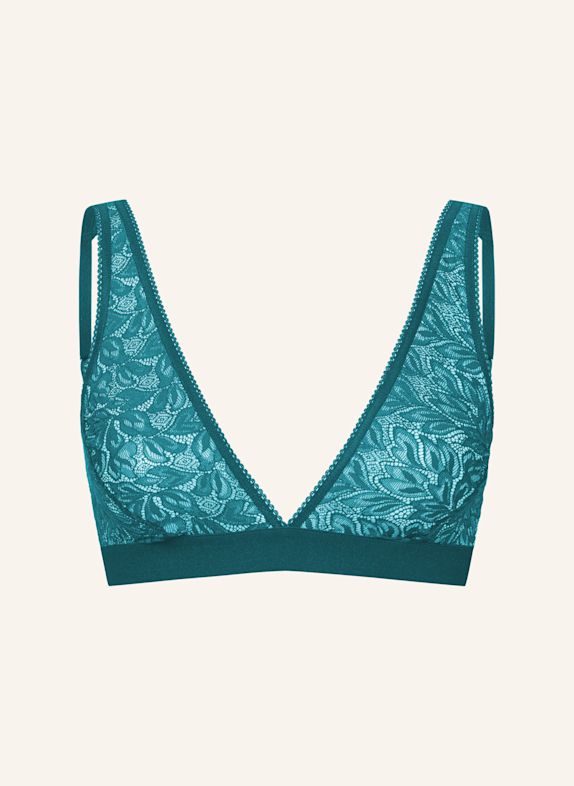 erlich textil Iconic Lace bügelloser Plunge BH große Cups mittlerer Halt aus Spitze - verstellbare Träger BLAU / GRÜN