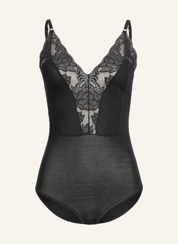 erlich textil Hannah Spitzenbody bügellos aus Modal - verstellbare Träger SCHWARZ