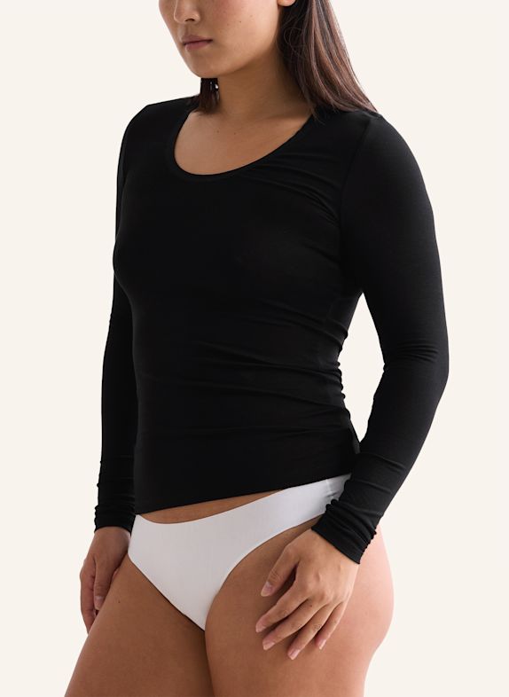 erlich textil 2er Pack Light Touch tiefausgeschnittenes Langarmshirt aus Lyocell - seidig weich SCHWARZ