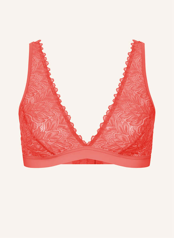 erlich textil Dreamy Lace bügelloser Plunge BH große Cups mittlerer Halt aus nachhaltiger Spitze - verstellbare Träger ORANGE