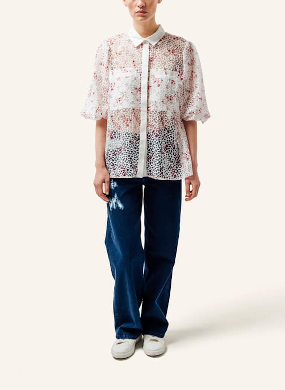 Helene Galwas Bluse mit abnehmbaren Kragen FLORA WEISS/ ROSA/ ROT