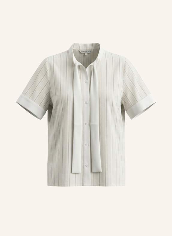 Helene Galwas Gestreifte Baumwollbluse mit Seidenschleifenkragen MONA BEIGE
