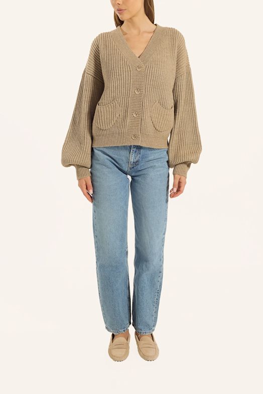 ADLYSH RIPPSTRICK CARDIGAN MIT WOLLE BRAUN