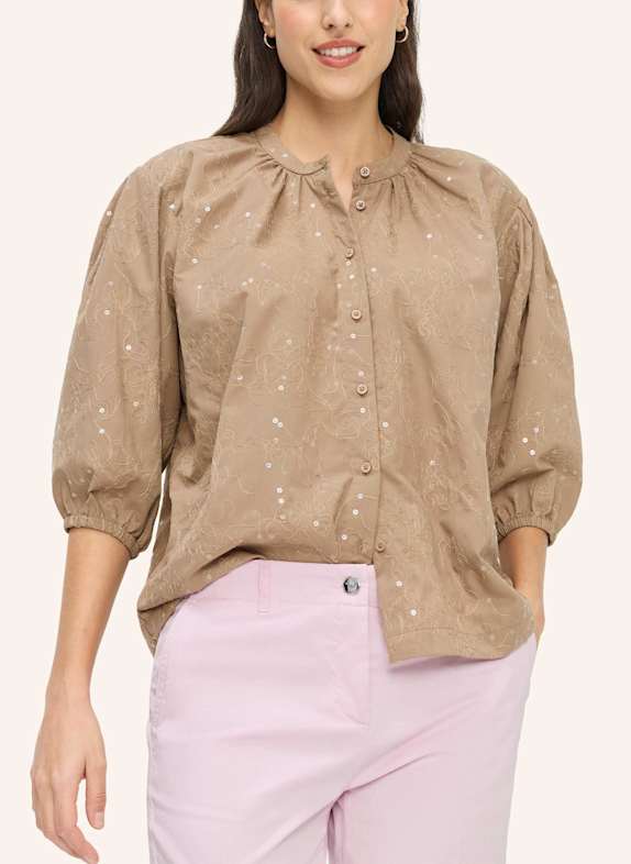 BRAX Bluse VIV mit Pailletten und 3/4-Arm BRAUN