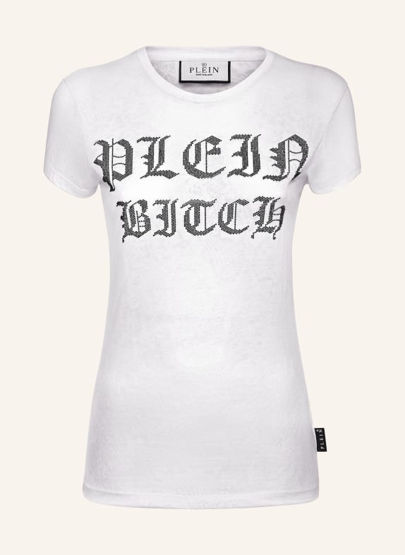 PHILIPP PLEIN T-Shirt Slim Fit GOTHIC PLEIN mit Schmucksteinen WEISS