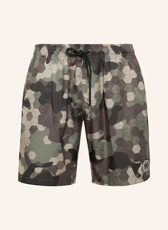 PHILIPP PLEIN Badeshorts CAMOUFLAGE BEIGE/ DUNKELGRÜN/ BRAUN