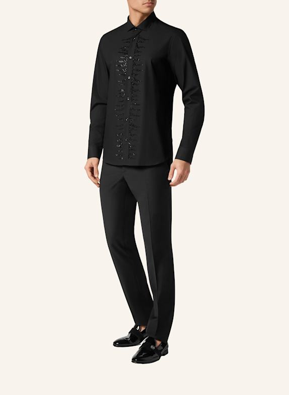 PHILIPP PLEIN Hemd mit Steinenbesatz Slim Fit SCHWARZ