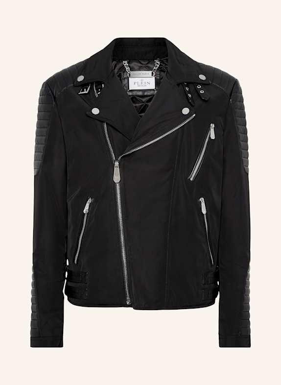 PHILIPP PLEIN Biker-Jacke mit Leder SCHWARZ