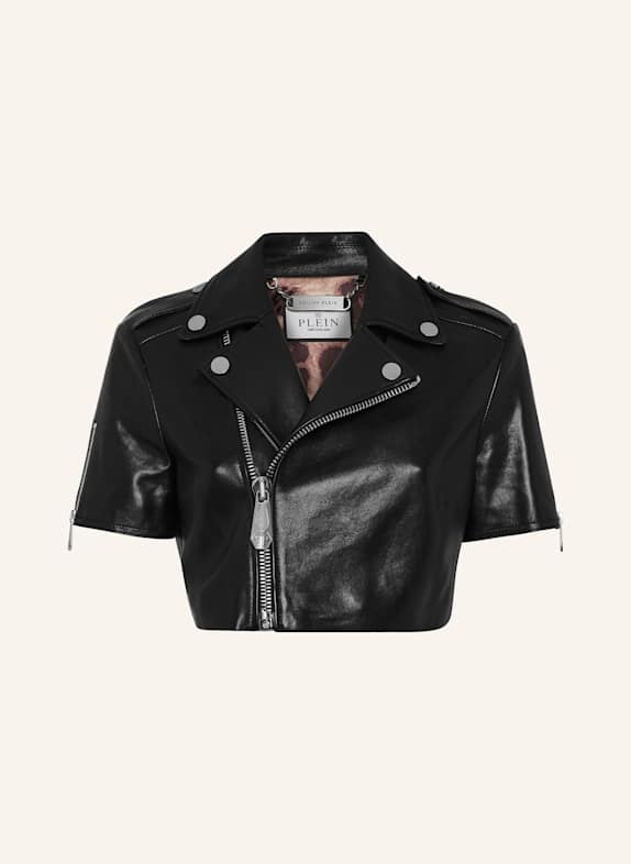 PHILIPP PLEIN Cropped Lederjacke SCHWARZ