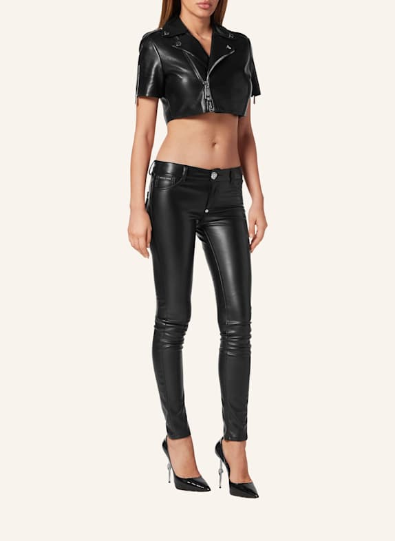 PHILIPP PLEIN Cropped Lederjacke SCHWARZ