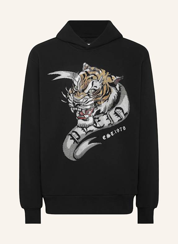 PHILIPP PLEIN Hoodie mit Steinbesatz TATTOO SCHWARZ