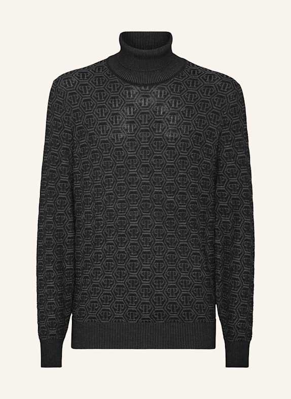 PHILIPP PLEIN Rollkragenpullover MONOGRAM SCHWARZ