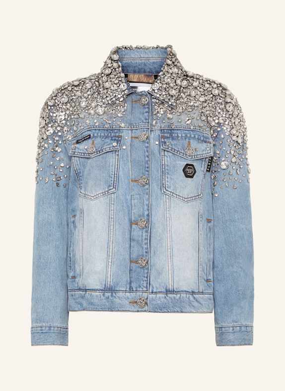 PHILIPP PLEIN Jeansjacke Oversize mit Steinenbesatz BLAUGRAU