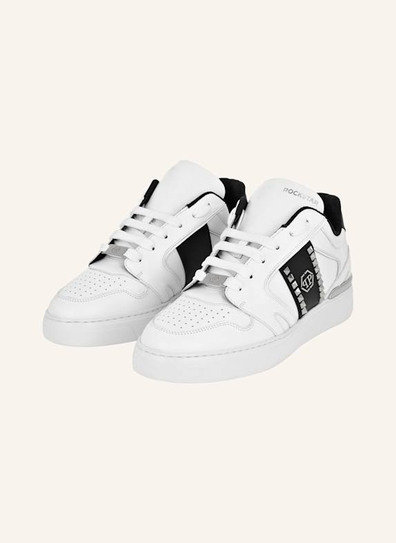 PHILIPP PLEIN Leder Sneaker mit Schmucksteinen WEISS