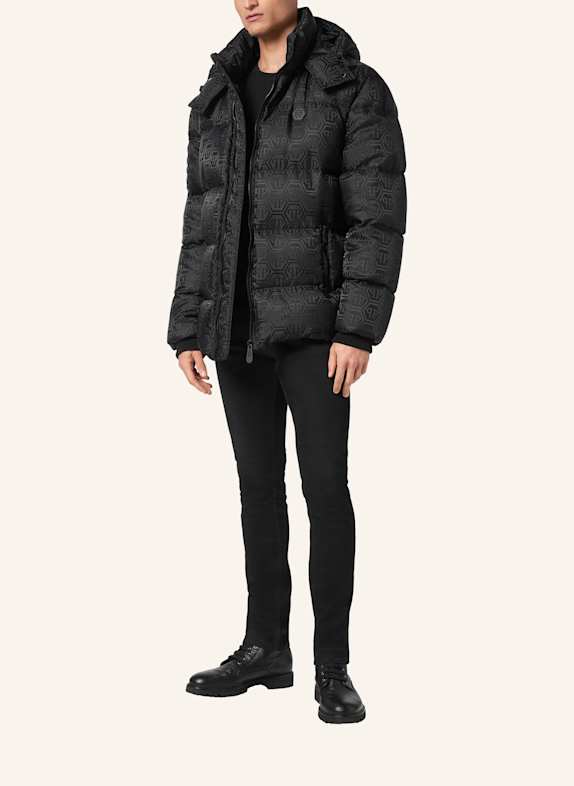 PHILIPP PLEIN Daunenjacke mit Waschbärfell SCHWARZ