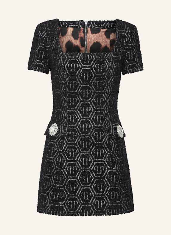 PHILIPP PLEIN Tweed-Kleid MONOGRAM SCHWARZ