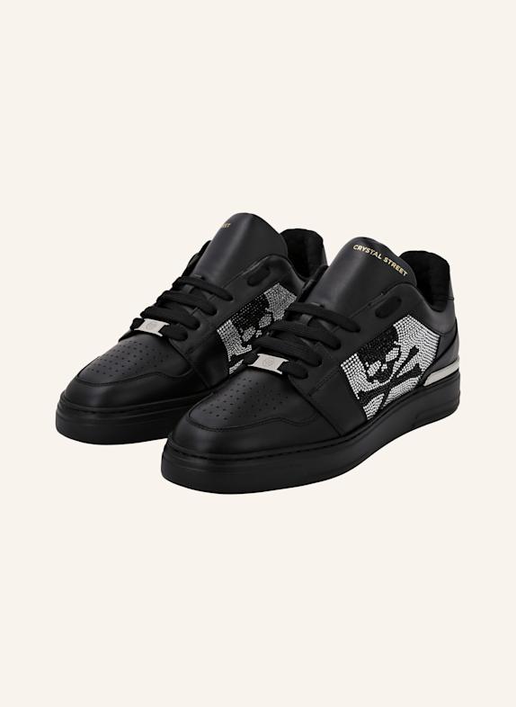 PHILIPP PLEIN Leder Sneaker mit Schmucksteinen SKULL&BONES SCHWARZ