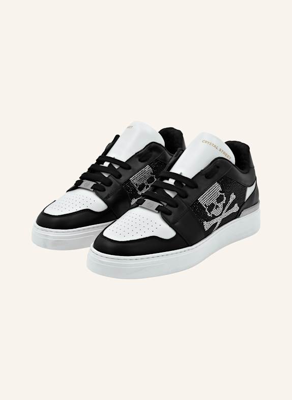 PHILIPP PLEIN Leder Sneaker mit Schmucksteinen SKULL&BONES SCHWARZ