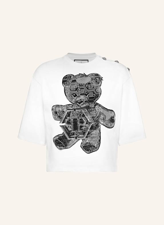 PHILIPP PLEIN T-Shirt mit Schmucksteinen TEDDY BEAR WEISS