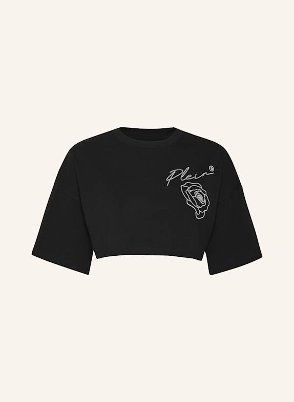 PHILIPP PLEIN Cropped T-Shirt ROSES SCHWARZ