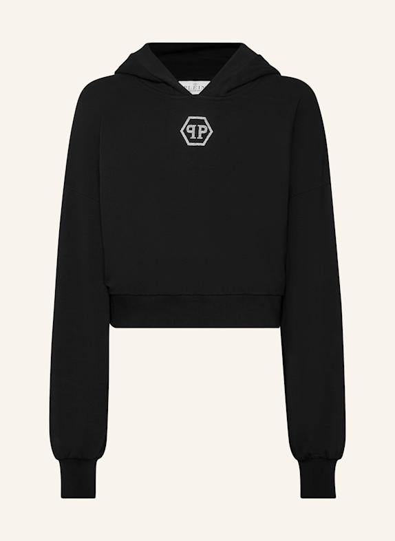 PHILIPP PLEIN Cropped Hoodie mit Steinbesatz HEXAGON SCHWARZ